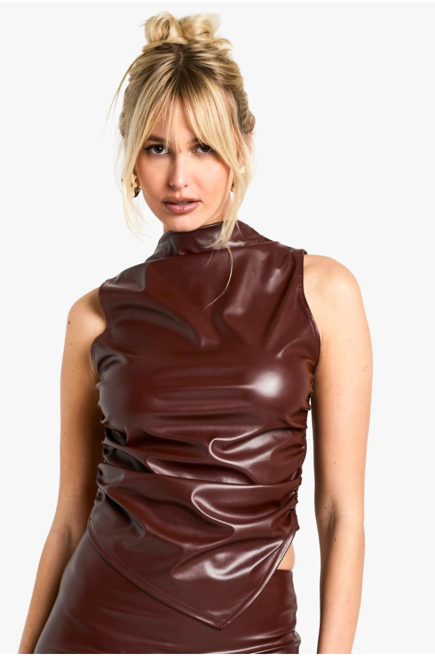 КОМПЛЕКТ МІНІ-СПІДНИЦІ ТА МІНІ-СПІДНИЦІ З ВИСОКОГО ГОРЯТА БЕЗ РУКАВ І ШТУЧНОЇ ШКІРИ