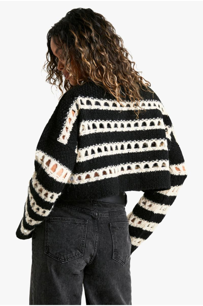 В’язаний джемпер у смужку з відкритою строчкою