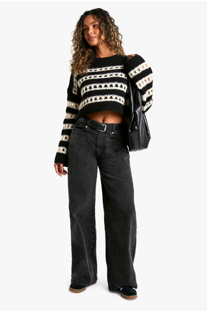 В’язаний джемпер у смужку з відкритою строчкою