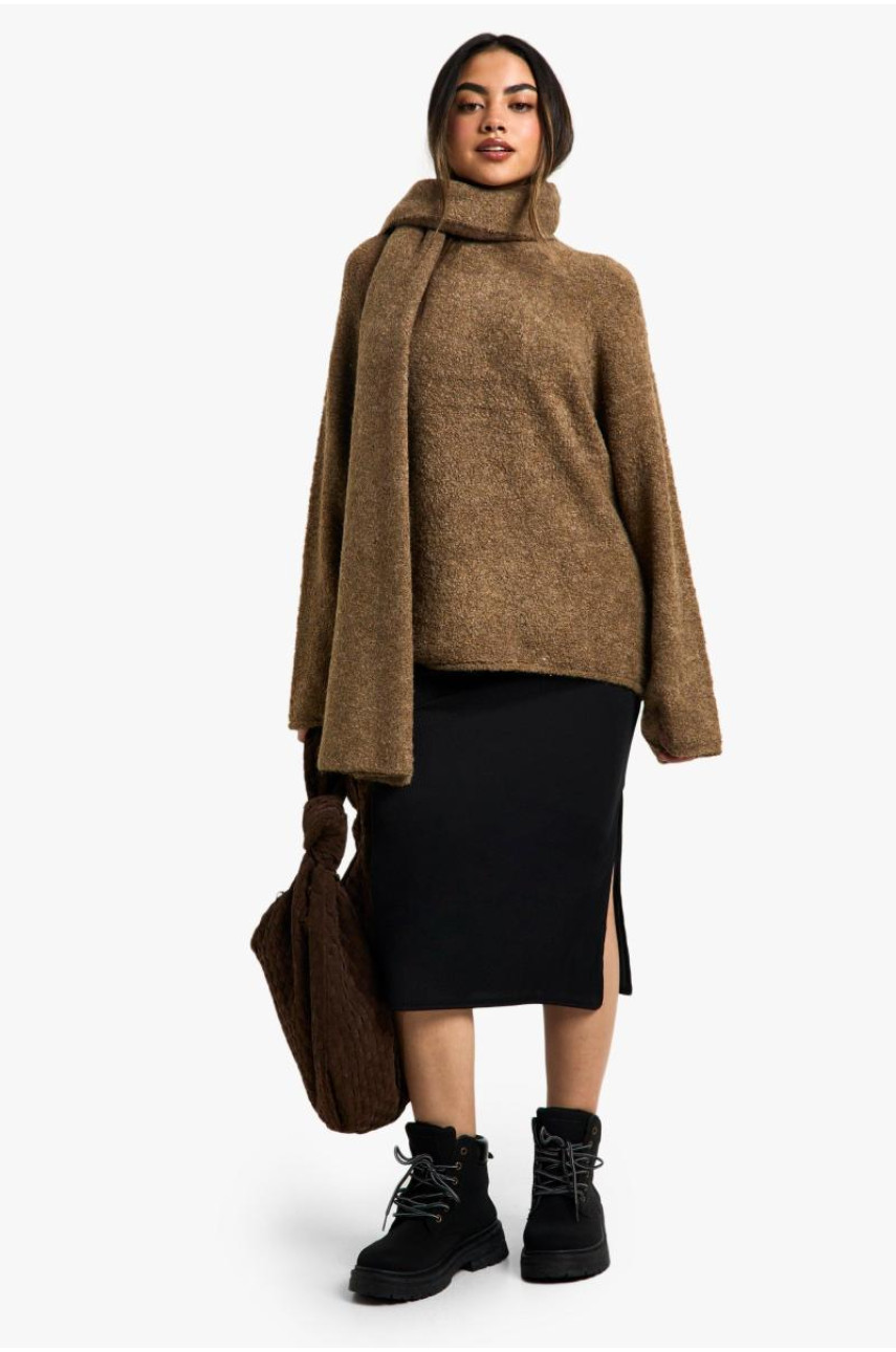 Спідниця міді з розрізами в рубчик