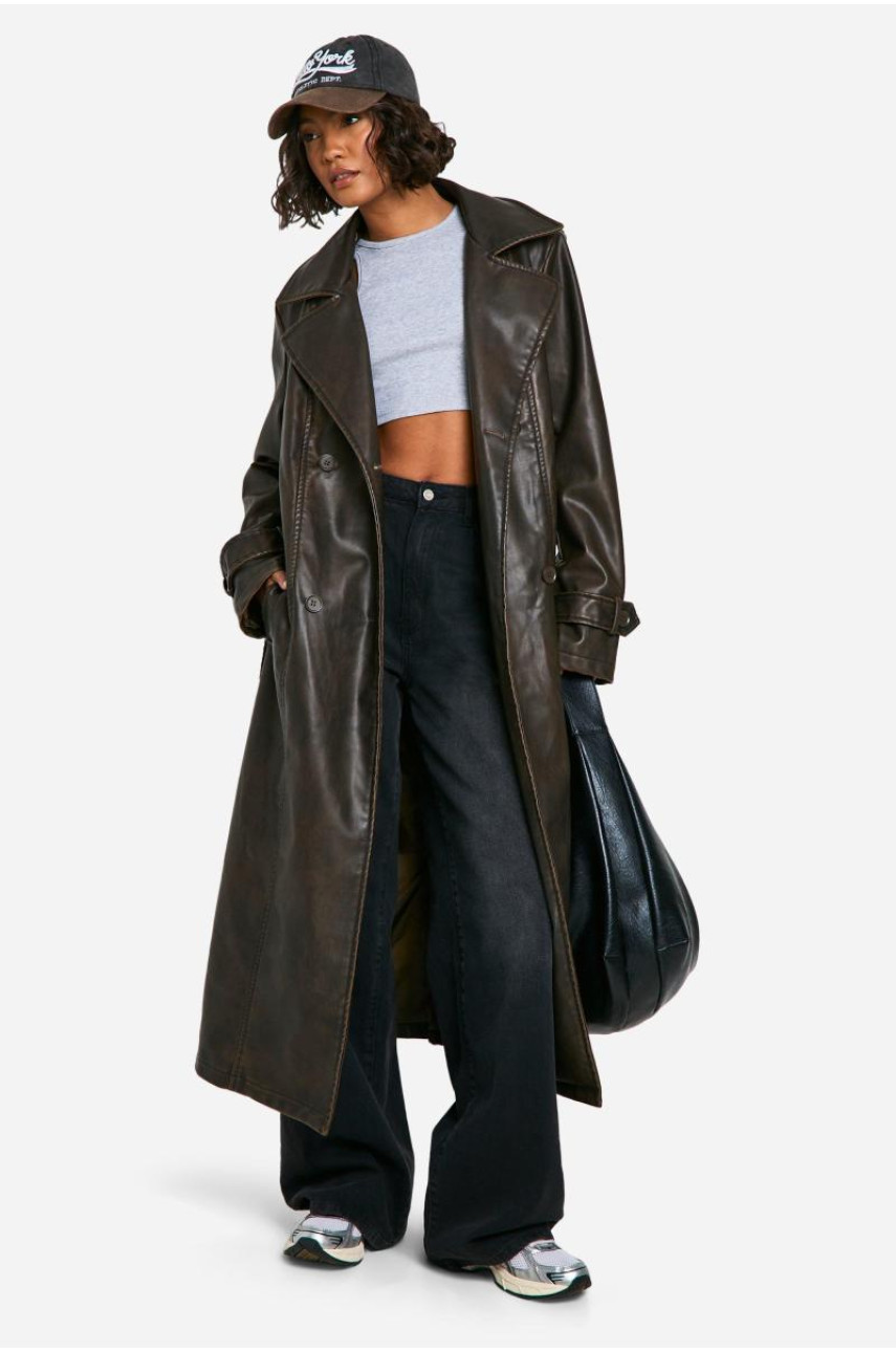 Високий плащ зі штучної шкіри у вінтажному стилі