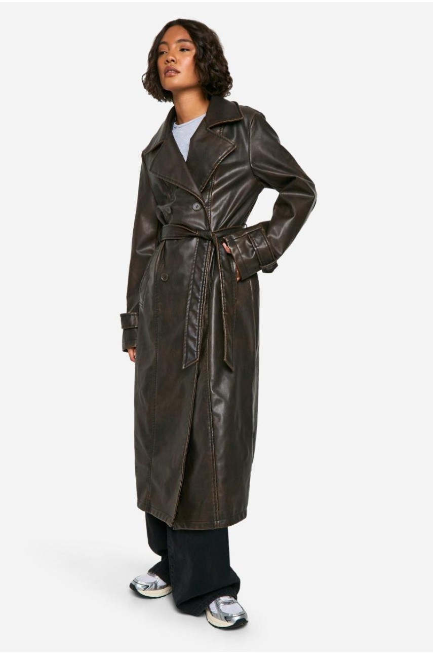 Високий плащ зі штучної шкіри у вінтажному стилі