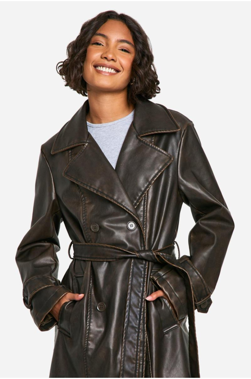 Високий плащ зі штучної шкіри у вінтажному стилі