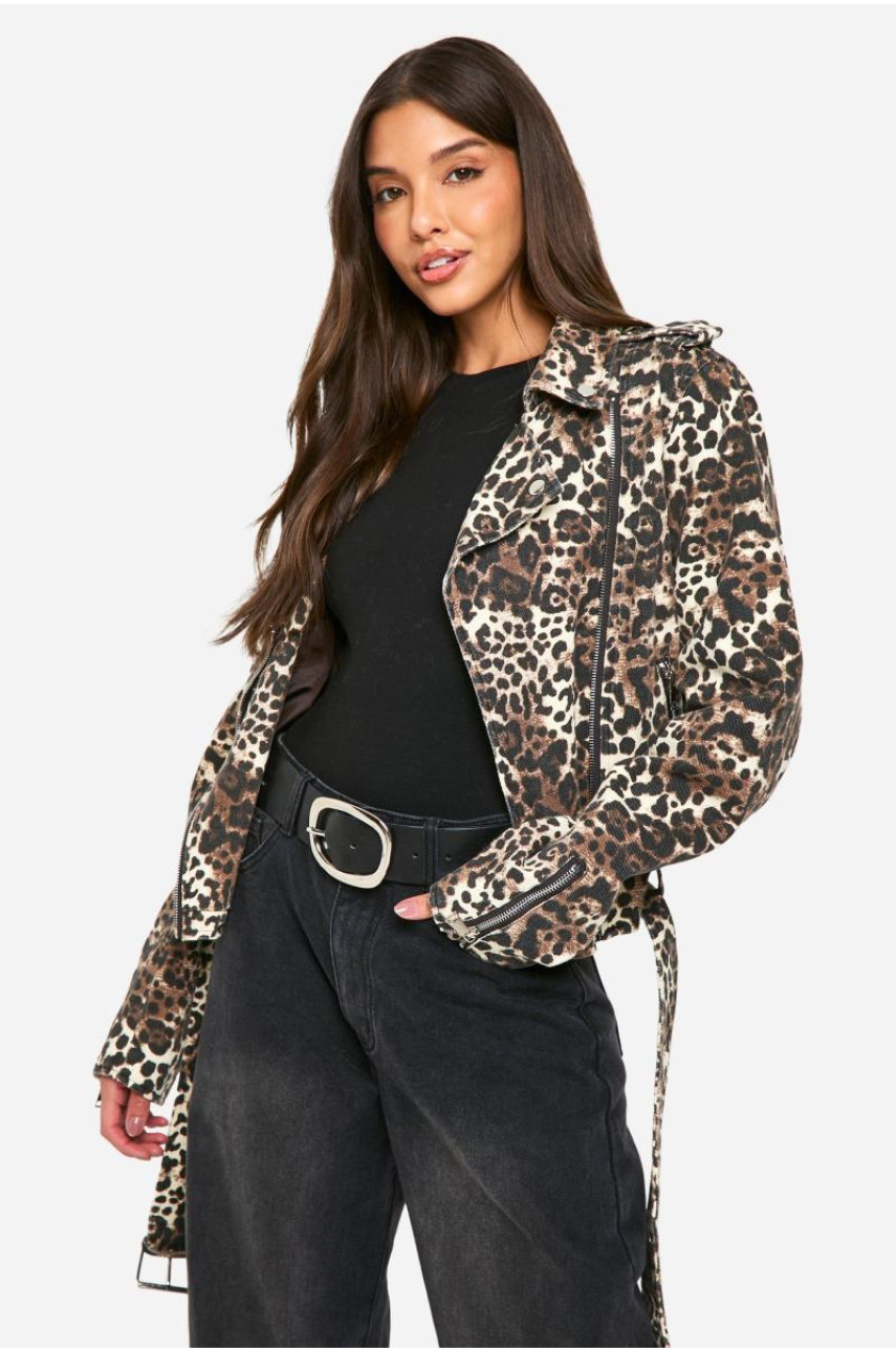 Джинсова косуха з леопардовим принтом