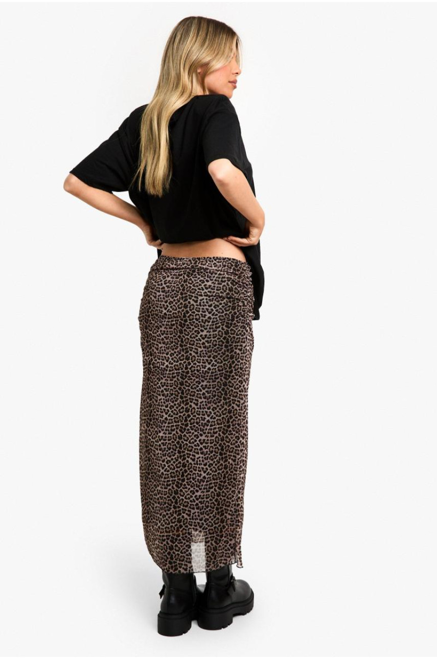 ШИФОВА СПІДНИЦЯ МІДАКСІ З ЛЕОПАРДОВИМ ПРИНТОМ