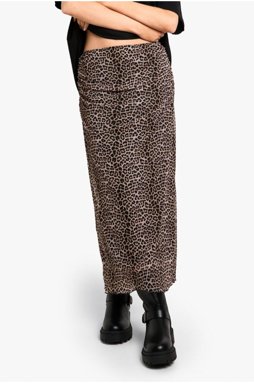 ШИФОВА СПІДНИЦЯ МІДАКСІ З ЛЕОПАРДОВИМ ПРИНТОМ