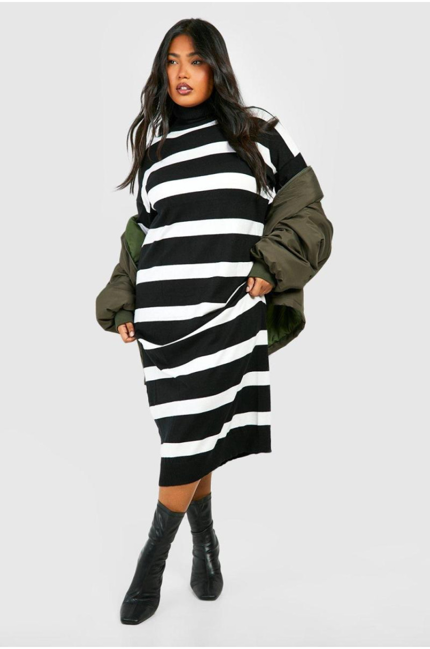 Трикотажна сукня Midaxi зі смугою і круглим вирізом