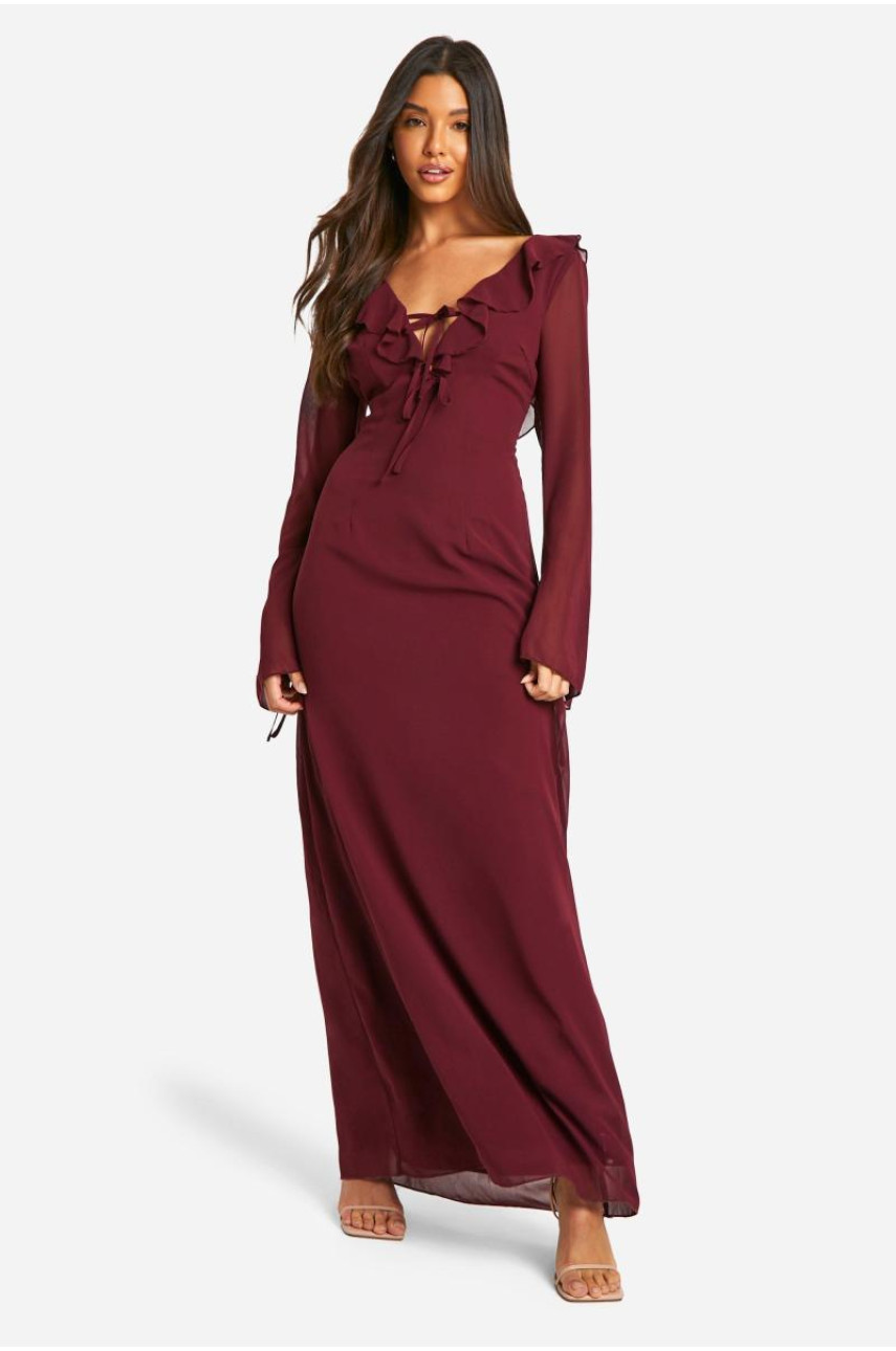 Сукня максі з шифоновою оборкою і рукавами на зав'язках