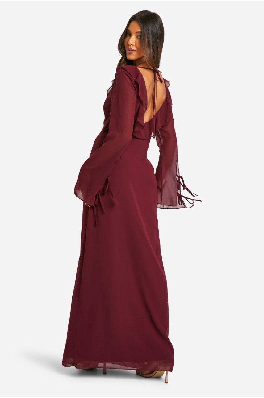 Сукня максі з шифоновою оборкою і рукавами на зав'язках
