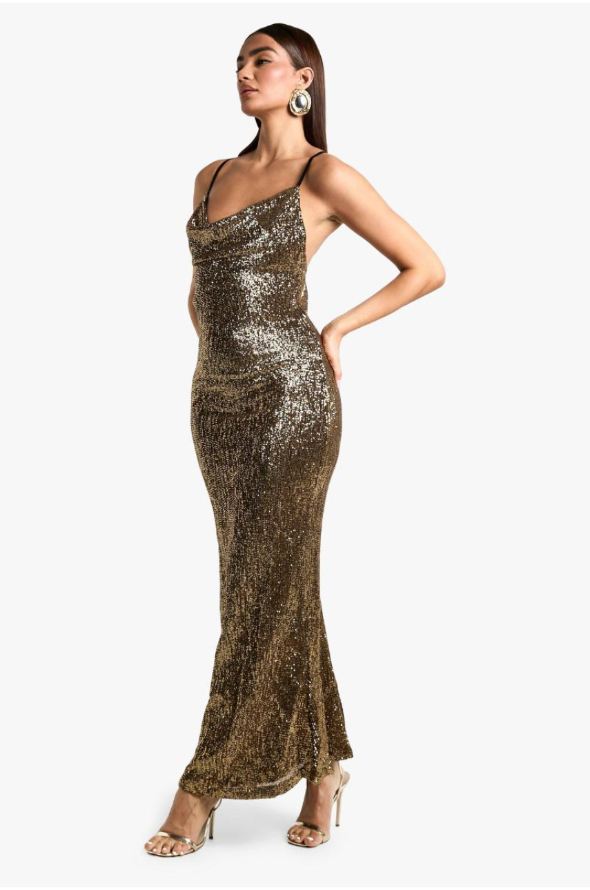 Сукня максі з горловиною і паєтками