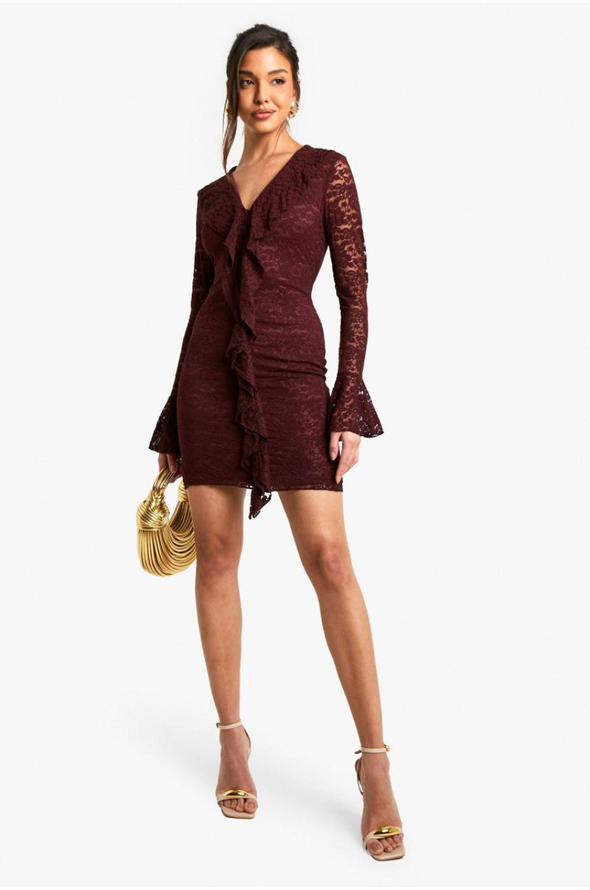 Міні-сукня з розкльошеними рукавами з мереживом