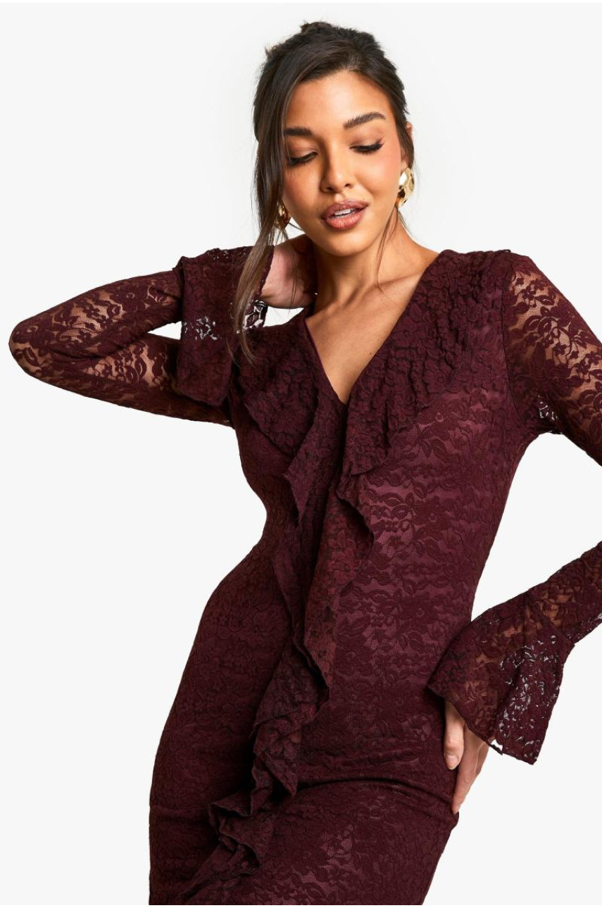 Міні-сукня з розкльошеними рукавами з мереживом