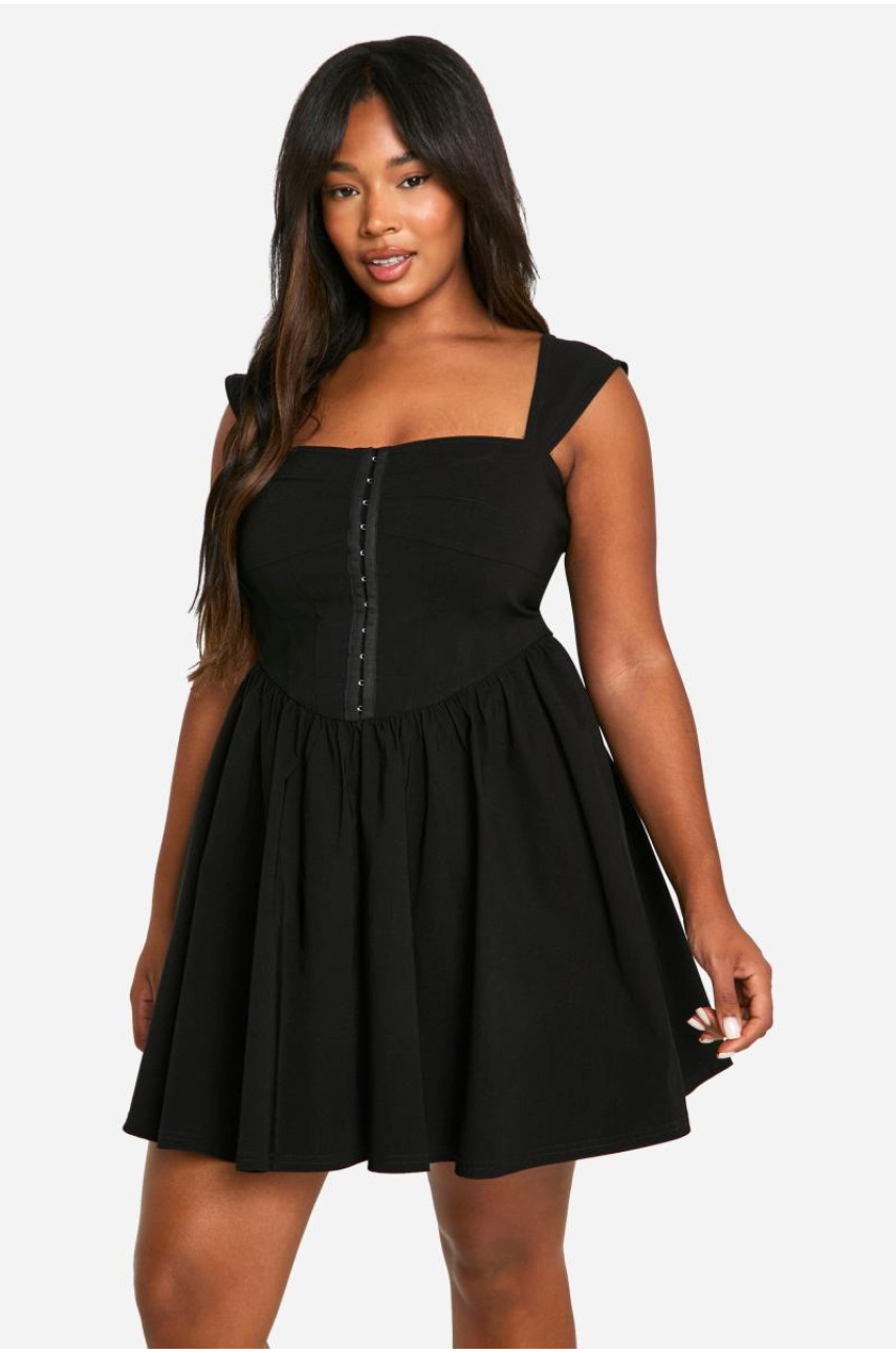 Плавна міні-сукня з короткими рукавами та еластичним корсетом