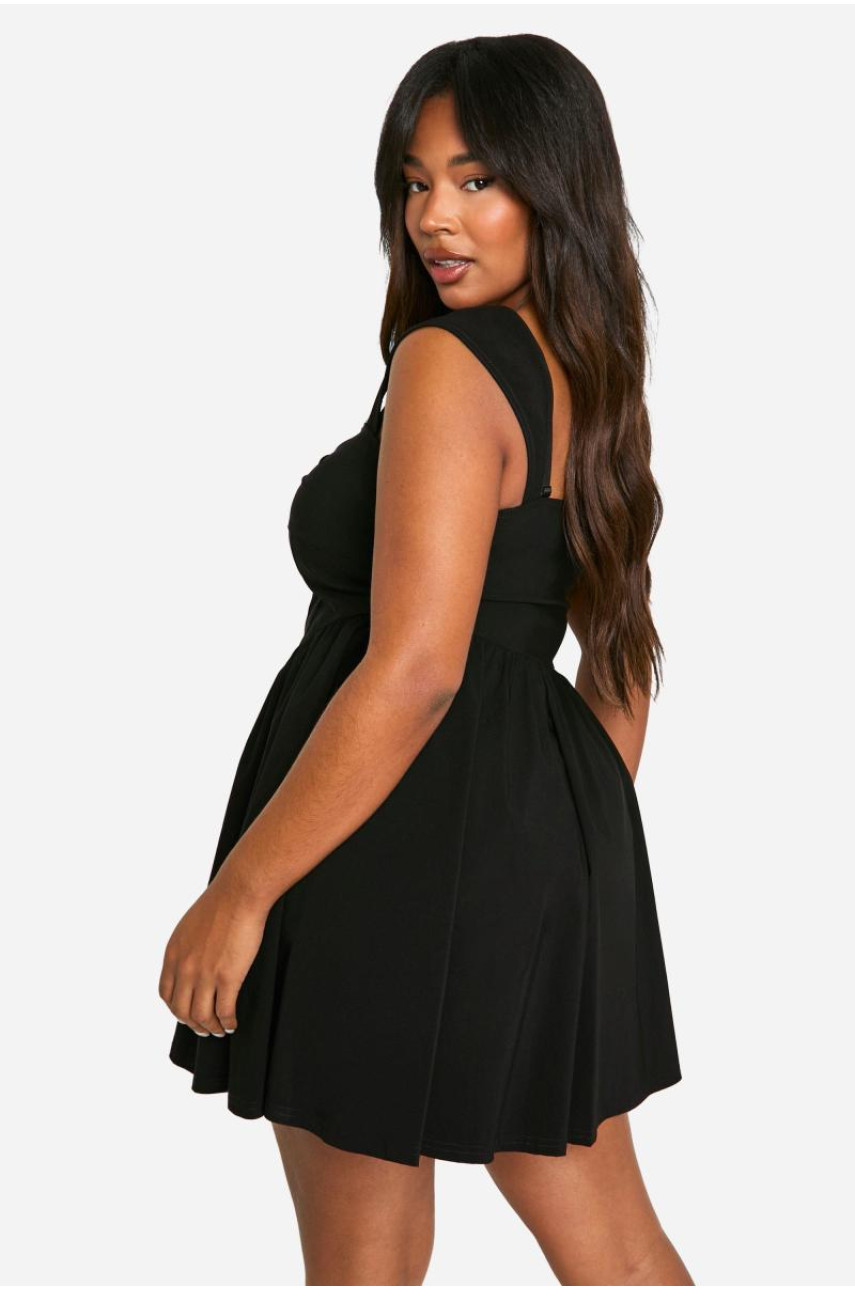 Плавна міні-сукня з короткими рукавами та еластичним корсетом