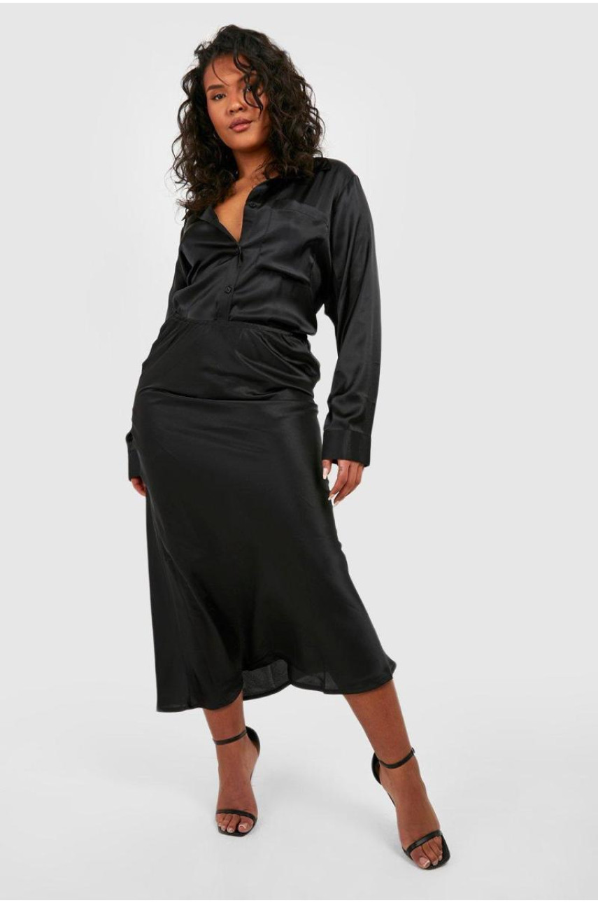 Плюс атласна спідниця Midaxi