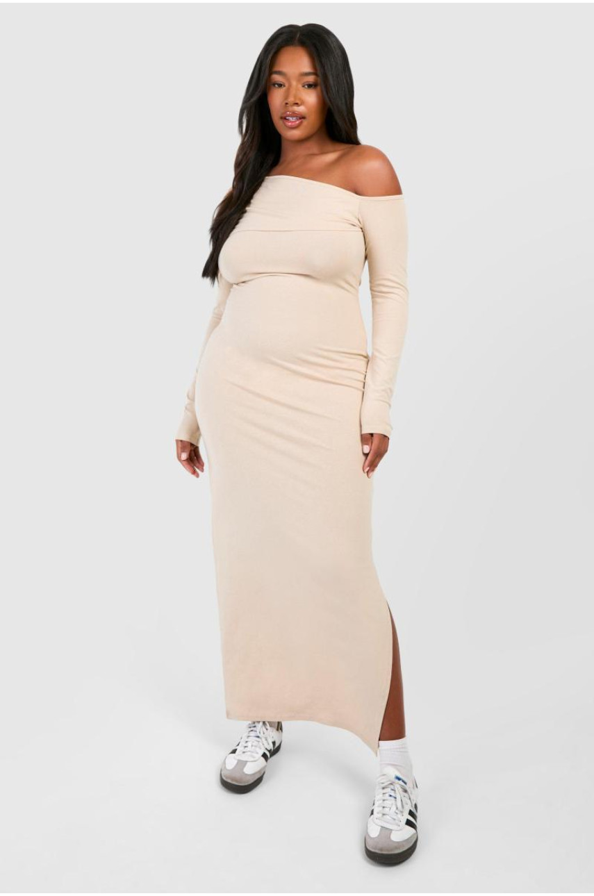 Плюс максі-сукня з рюшами і довгими рукавами Бардо