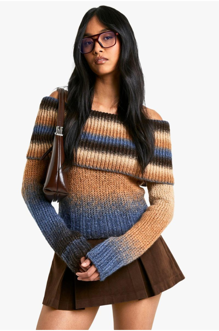 Широкий трикотажний джемпер омбре з бардо