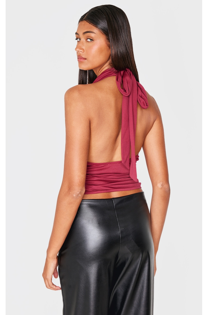 Довгий топ з хомутом бордового кольору