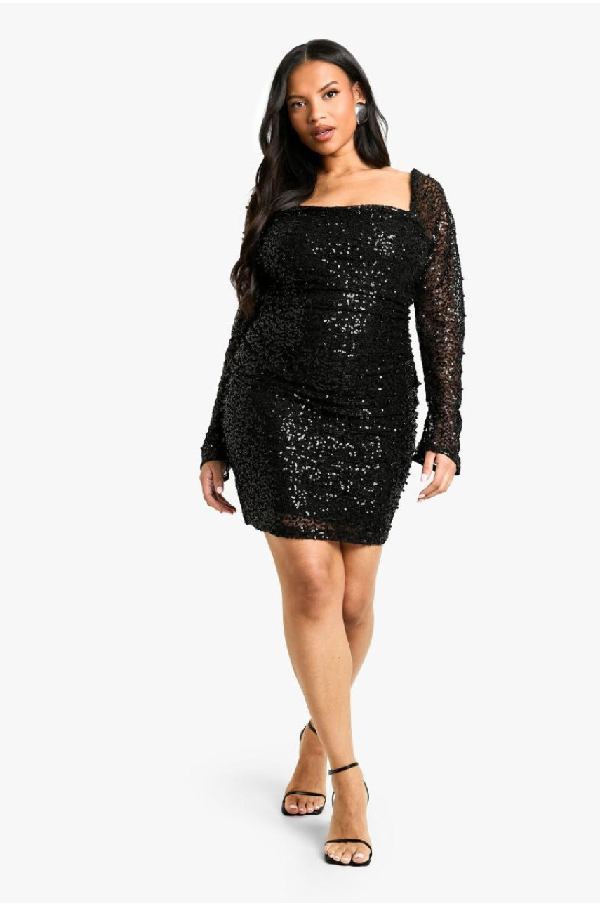 Плюс облягаюча сукня з перламутровими рюшами