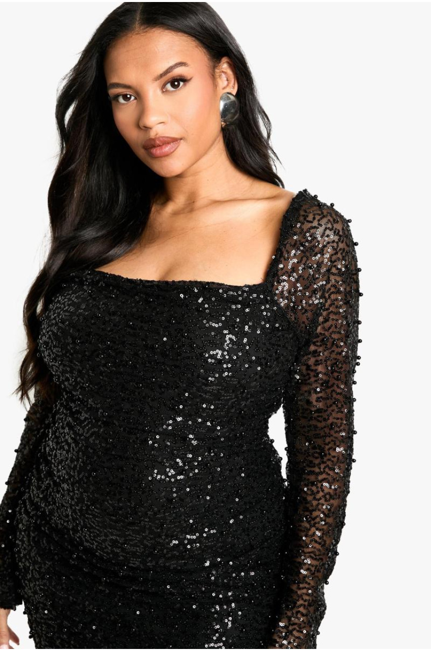 Плюс облягаюча сукня з перламутровими рюшами