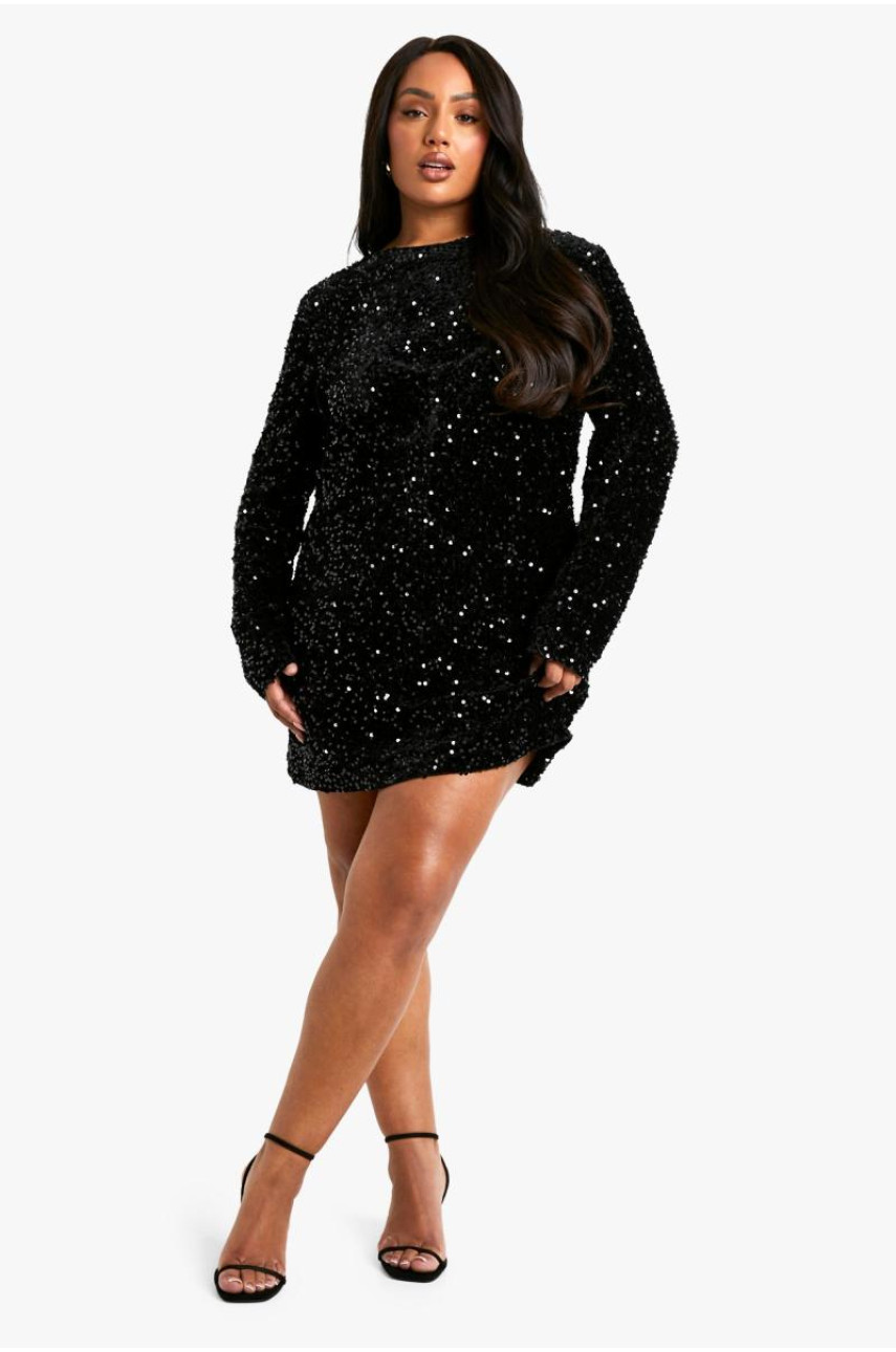 Плюс сукня прямого крою з оксамитовим бантом і блискітками