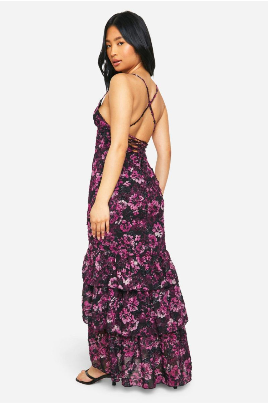 Маленька сукня максі з квітковим шифоном і рюшами