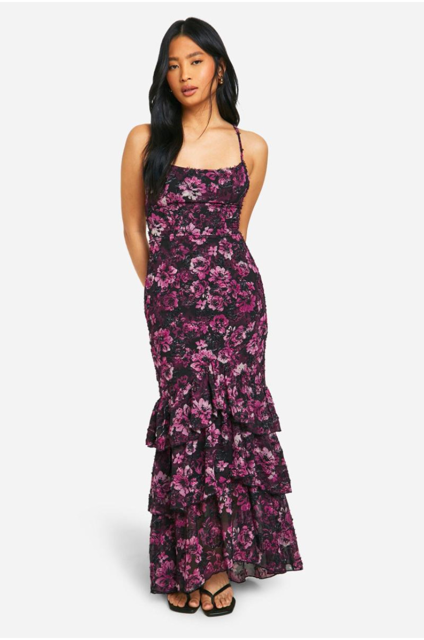 Маленька сукня максі з квітковим шифоном і рюшами