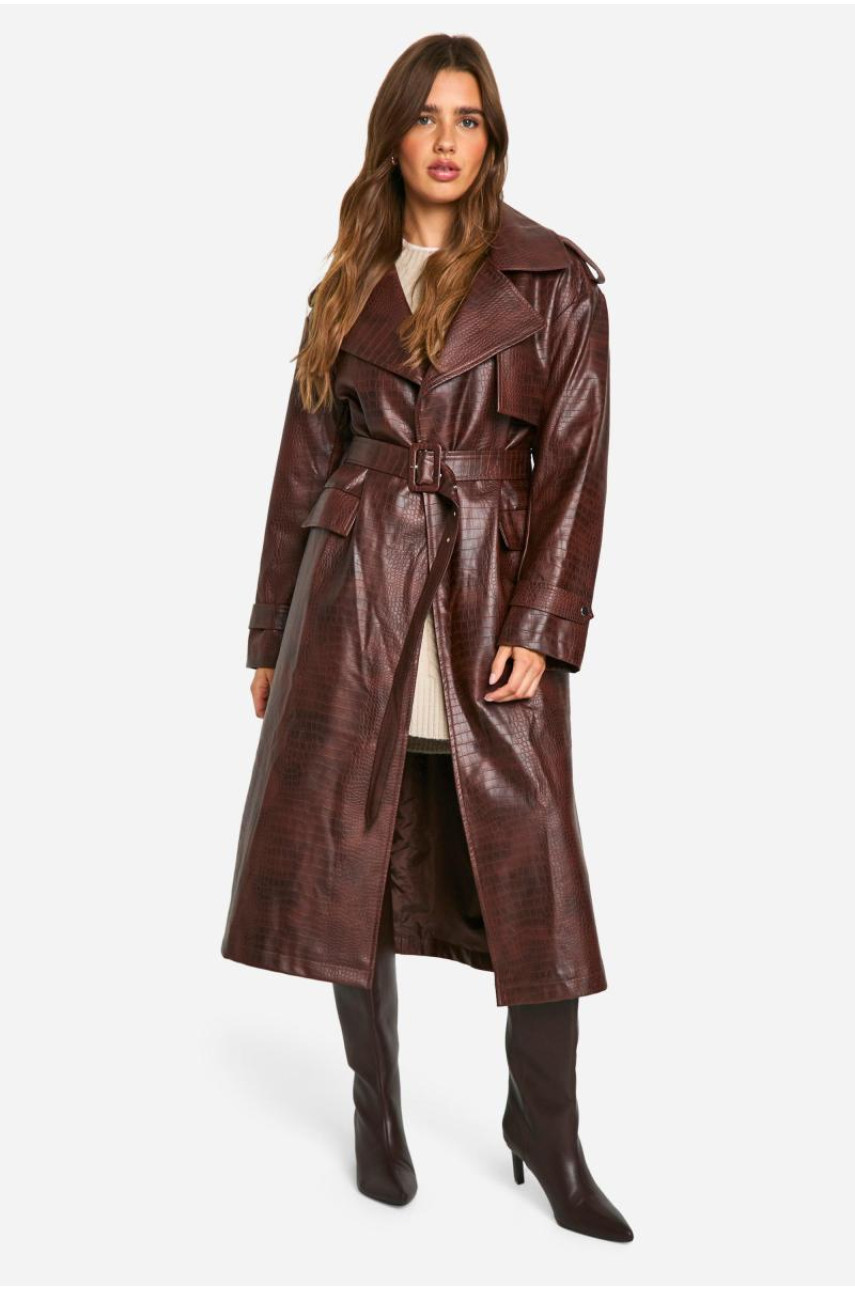 Тренч зі штучної шкіри під крокодила