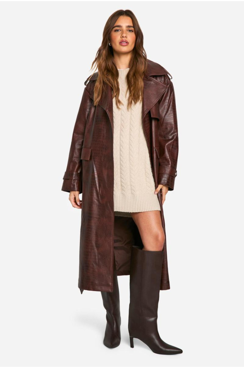 Тренч зі штучної шкіри під крокодила