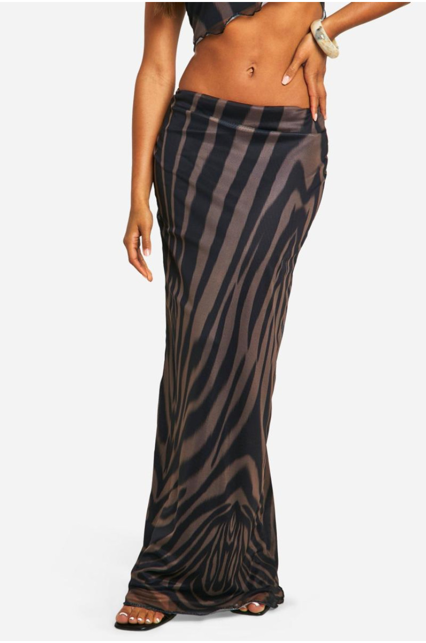 Асиметрична сітчаста максі-спідниця з принтом