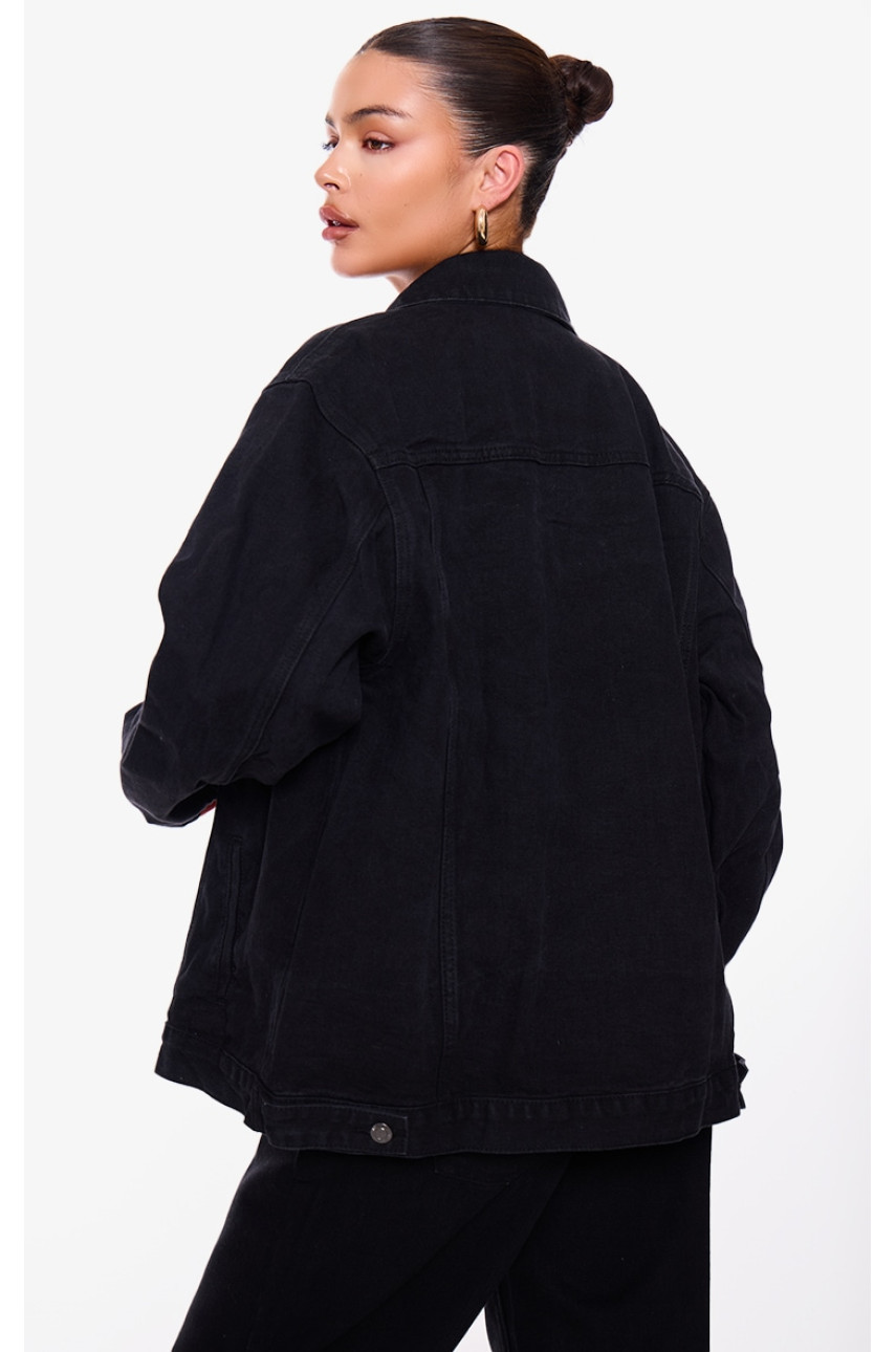 PrettyLittlething вимитий чорний негабаритний хлопець джинсовий куртка