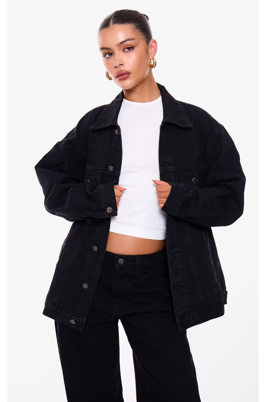 PrettyLittlething вимитий чорний негабаритний хлопець джинсовий куртка