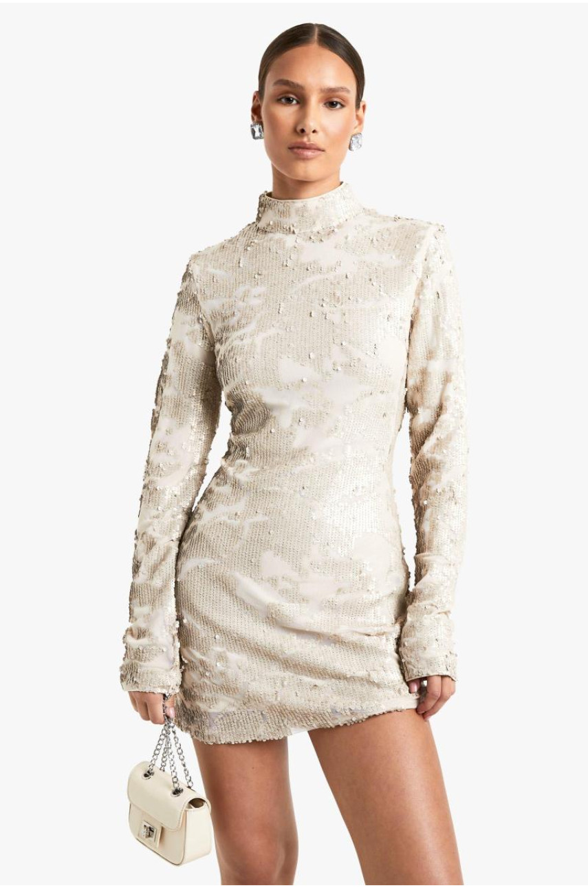 Міні-сукня з паєтками з високим вирізом і довгим рукавом Demask