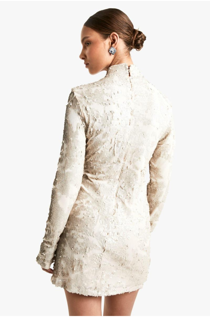 Міні-сукня з паєтками з високим вирізом і довгим рукавом Demask