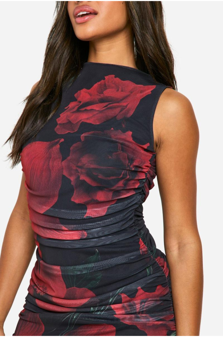 Міні-сукня з принтом і рюшами