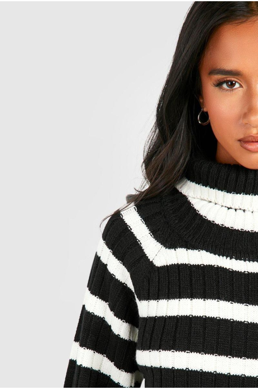 Маленька сукня-джемпер із широкими рукавами в смужку з круглим вирізом