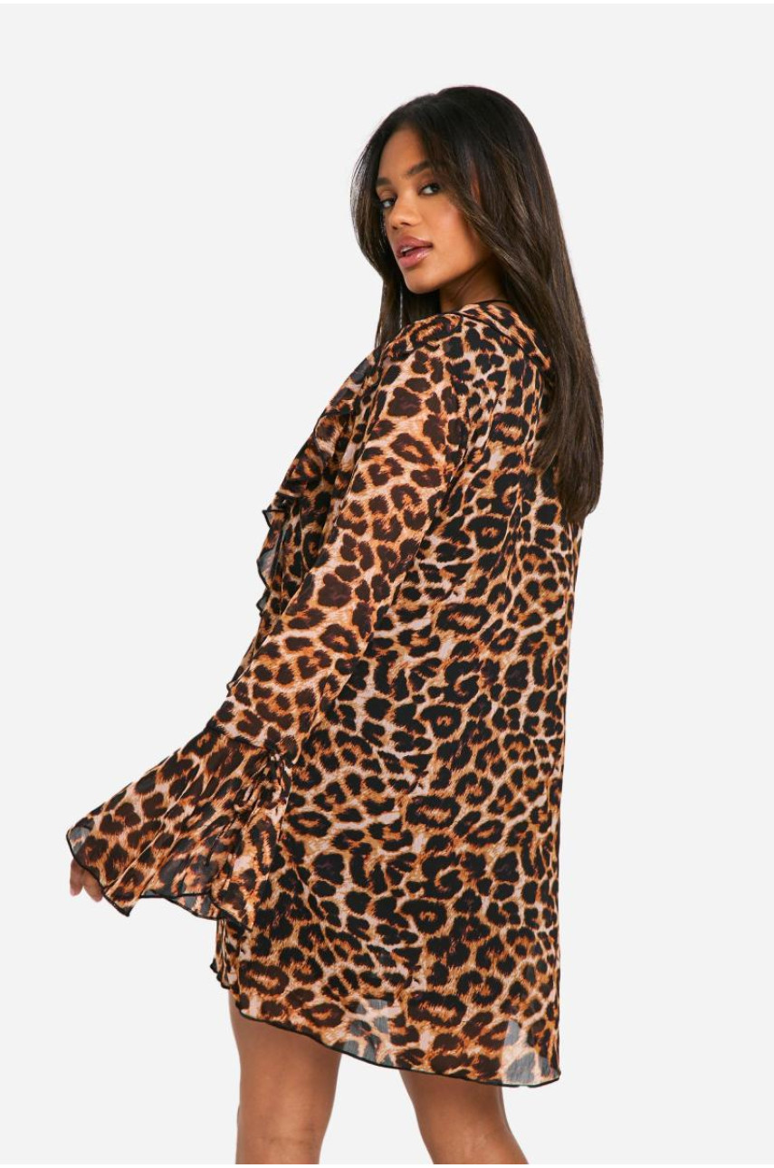 Сукня прямого крою з леопардовими воланами