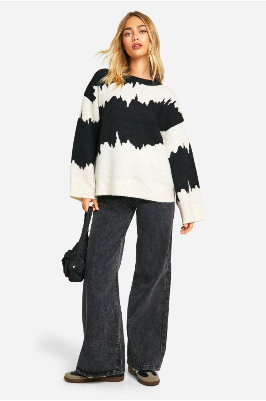 Величезний монохромний джемпер у абстрактну смужку