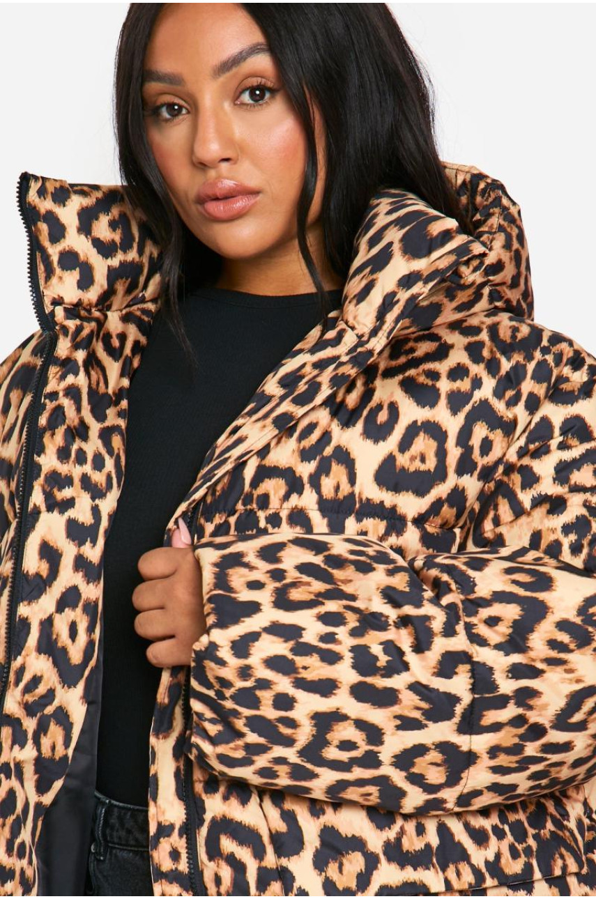 Плюс велика куртка-пуховик з леопардовим принтом