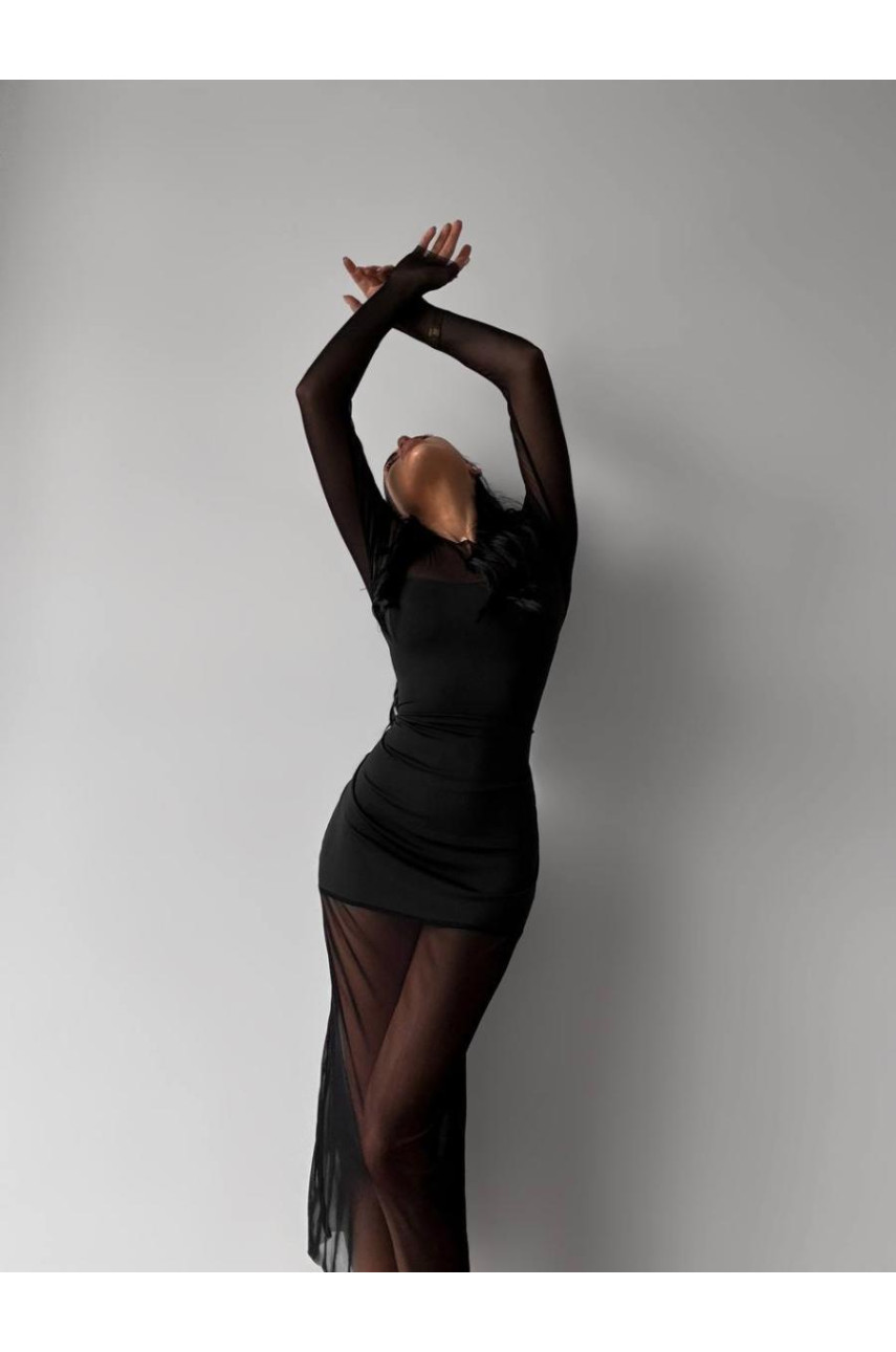 Чорна сукня міді сітка 