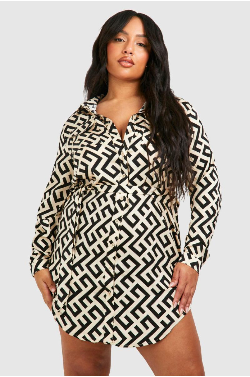 Однотонна сукня-сорочка з принтом