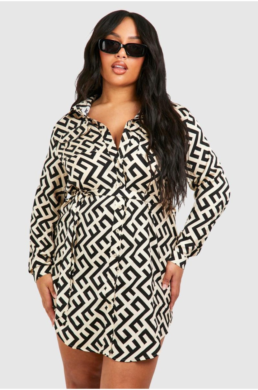 Однотонна сукня-сорочка з принтом