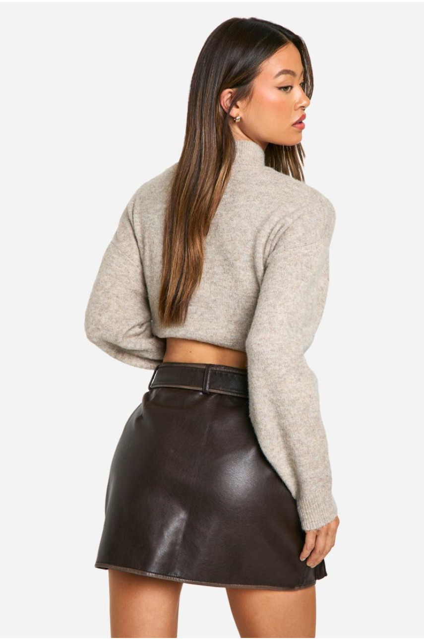 Висока міні-спідниця зі штучної шкіри з кишенями