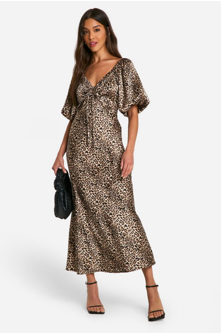 Сукня мідаксі з леопардовим рукавом