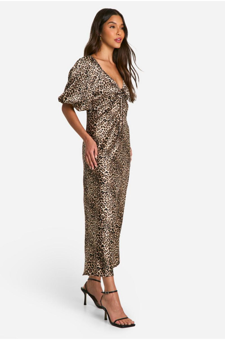 Сукня мідаксі з леопардовим рукавом