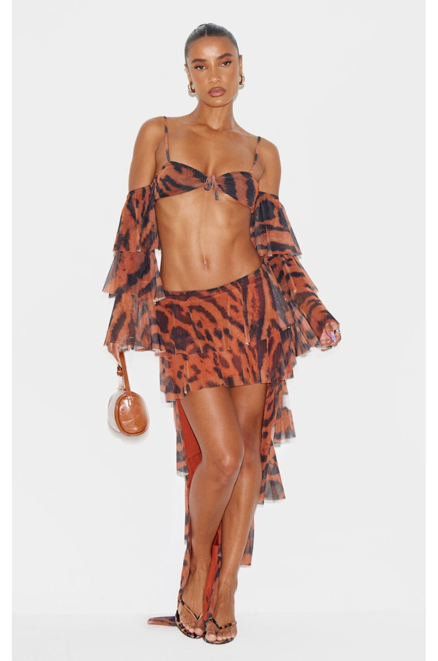 Коричнева сітчаста спідниця Rara Waterfall із принтом тварин