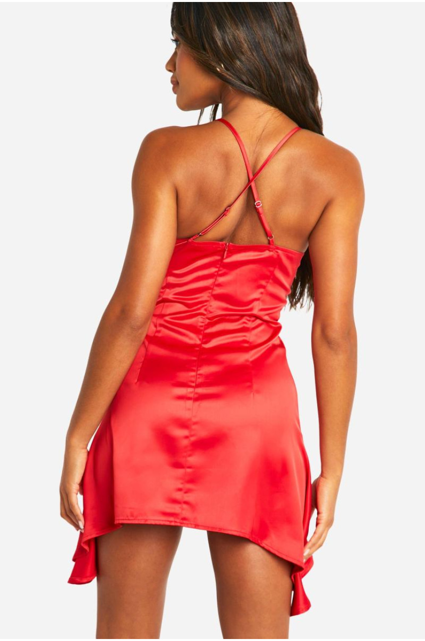 Атласна міні-сукня з рюшами