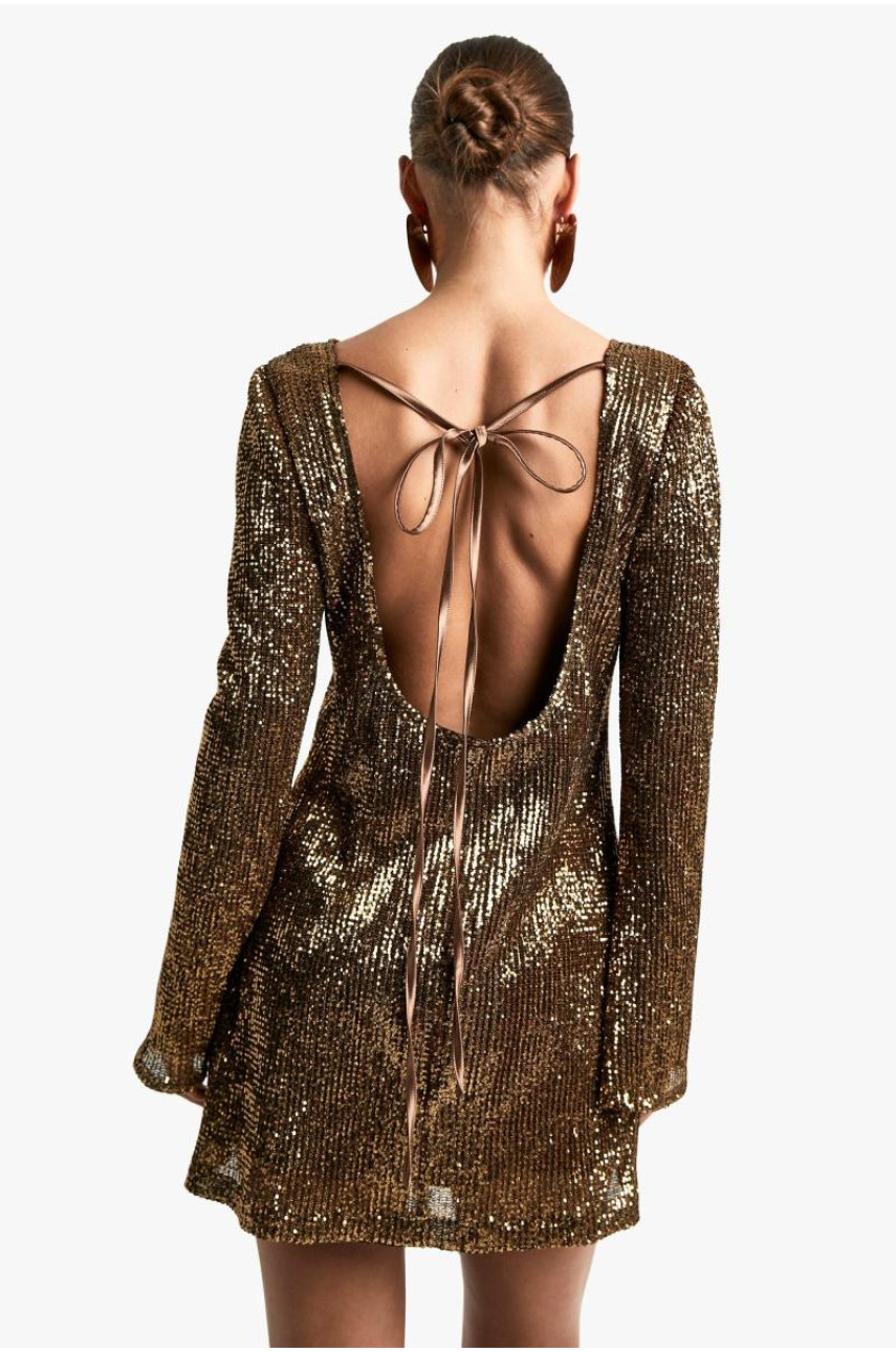 Міні-сукня з розкльошеними рукавами з вигнутою спиною