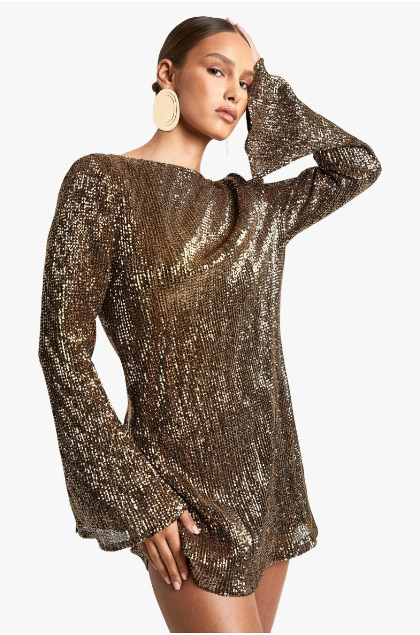 Міні-сукня з розкльошеними рукавами з вигнутою спиною