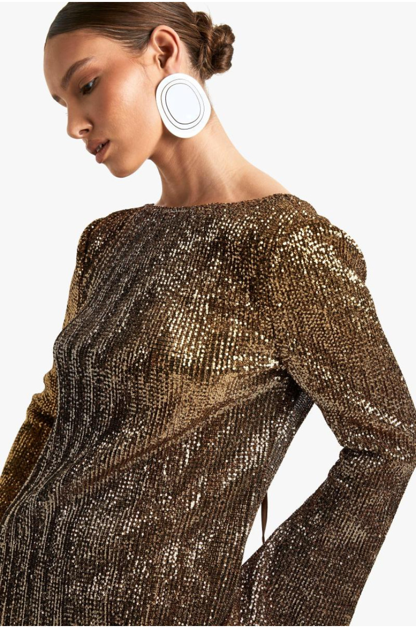 Міні-сукня з розкльошеними рукавами з вигнутою спиною